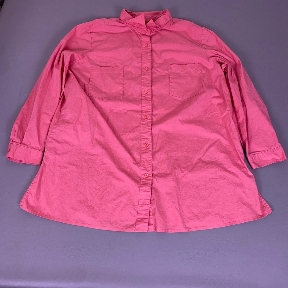 Chadwicks Button Up Shirt Tunic Top Women's 2X Pink Cotton Stretch Long‎ Sleeve